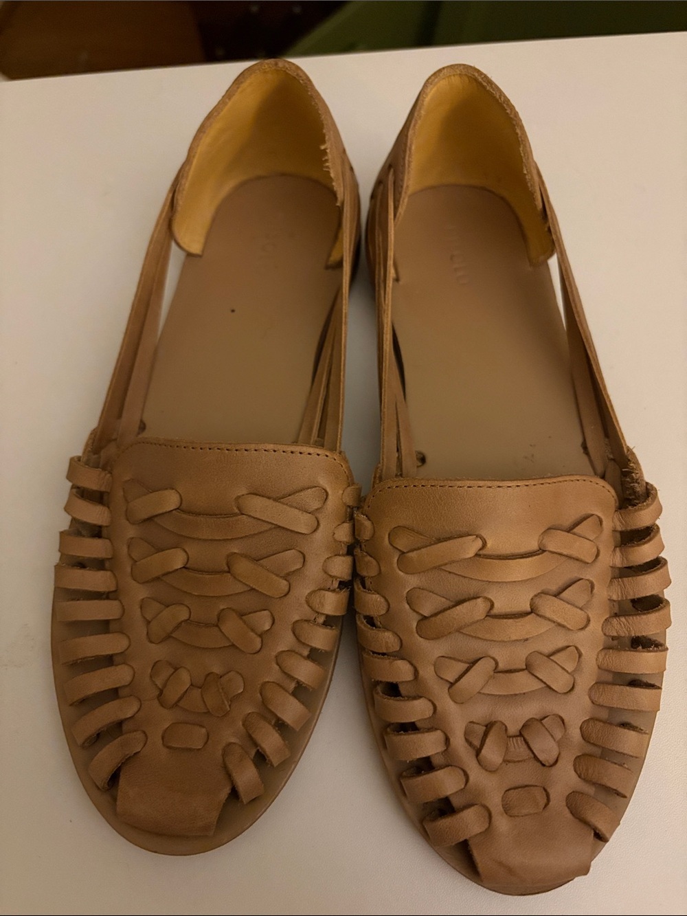 Woven Leather Huarache Flats - Tan